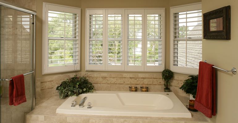 Plantation shutters in Tampa bathroom.